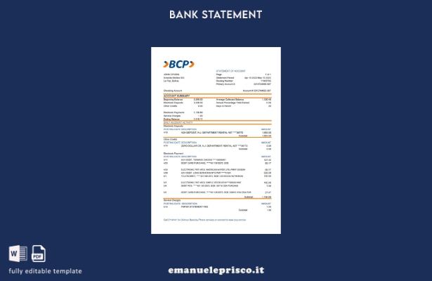 Modello Excel di dichiarazione del Banco de Crédito de Bolivia in stile verifica
